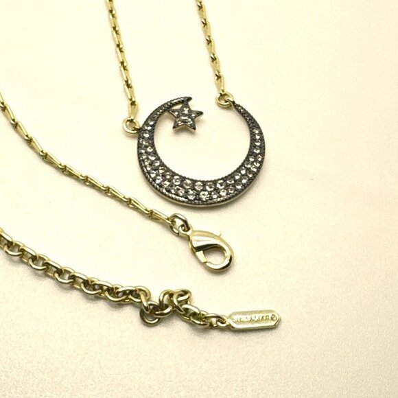 Stella and Dot Necklace Pave Cresent Moon Star Gold Tone Silver Tone - Picture 3 of 3